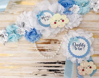 Cloud Baby Shower Sash, Blue and White Baby Shower Sash, Blue Cloud Baby Shower Maternity Sash for Mommy to be, Blue Cloud Baby Shower Sash