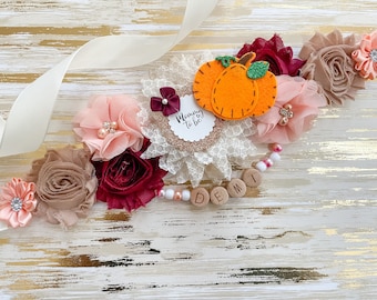 Fall Pumpkin Baby Shower Maternity sash, Peach and Maroon Pumpkin Baby Shower Sash, Mommy to be Baby Shower Sash for Fall Pumpkin theme