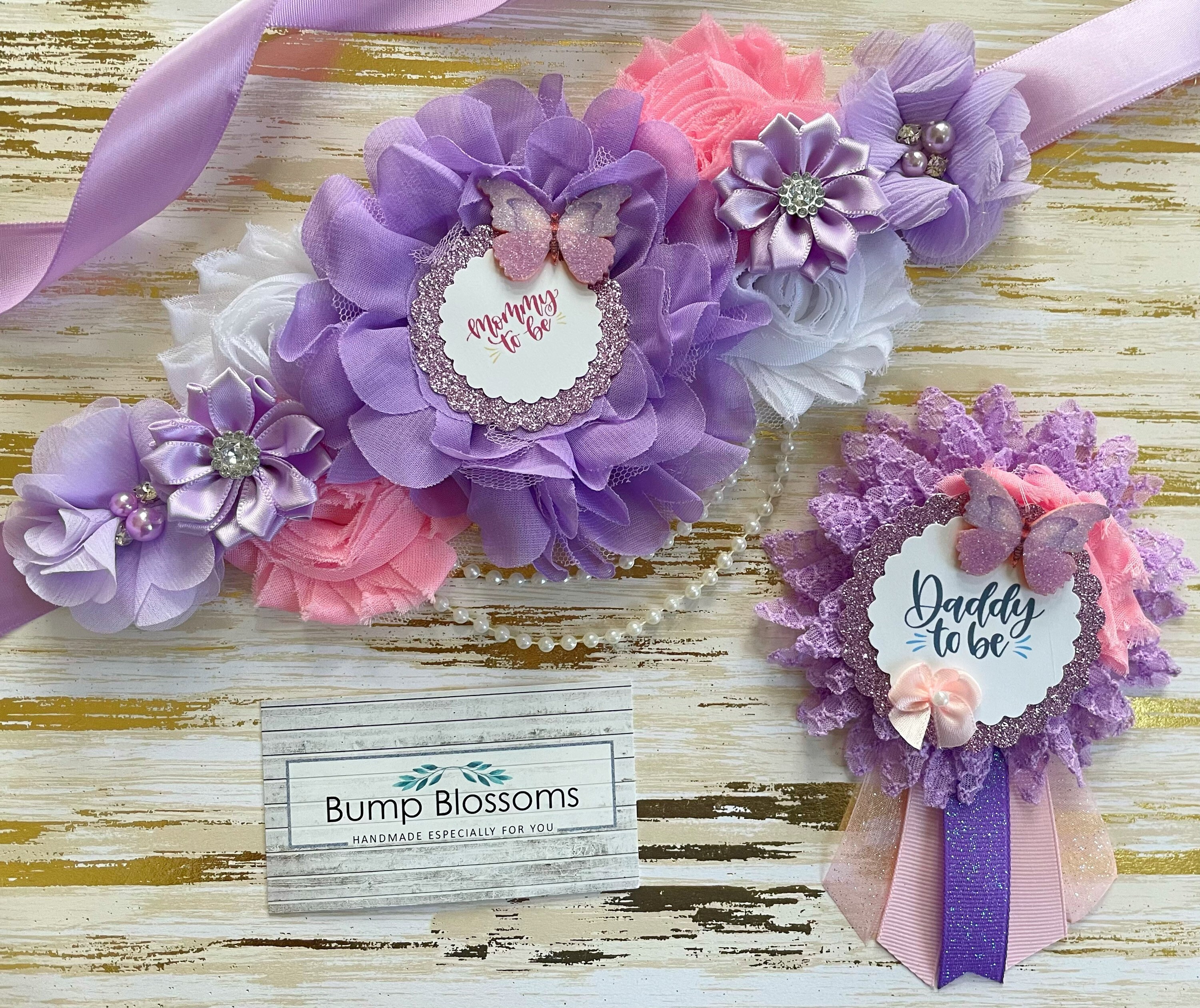 Pink and Purple Lavender Butterfly Maternity Sash, Butterfly Baby Sho…