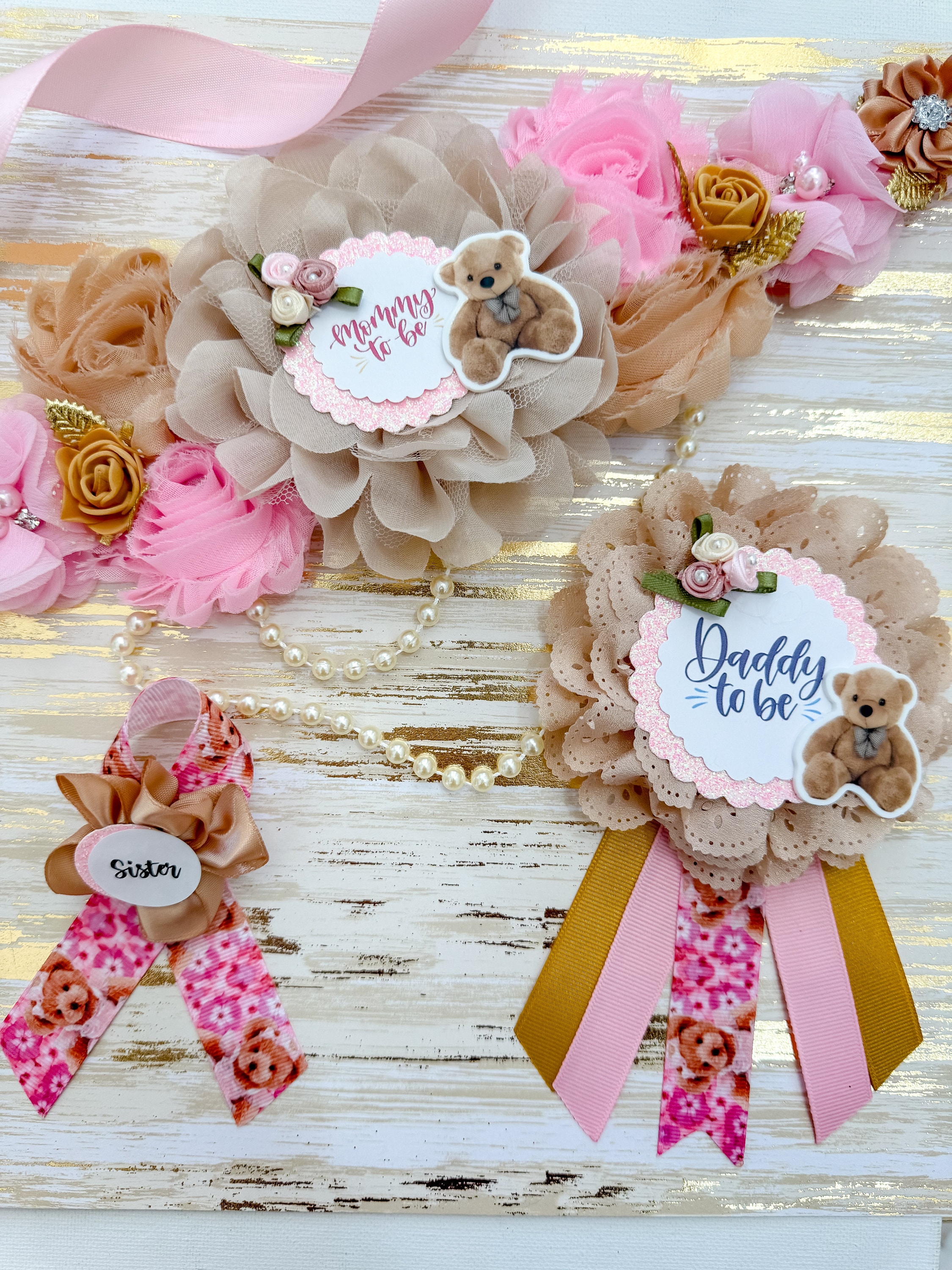 Pink Teddy Bear Baby Shower Sash for Mommy to Be, Pink Teddy Bear