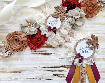 Fall Baby Shower Sash for Mommy to be, Rustic Fall Baby Shower Mom to be Sash and Family Pins