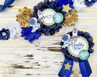 Space Astronaut Baby Shower Mommy to be Sash Planet Boy Space Baby Shower Mommy to be Sash and Pin Gender Reveal Sash and Pins