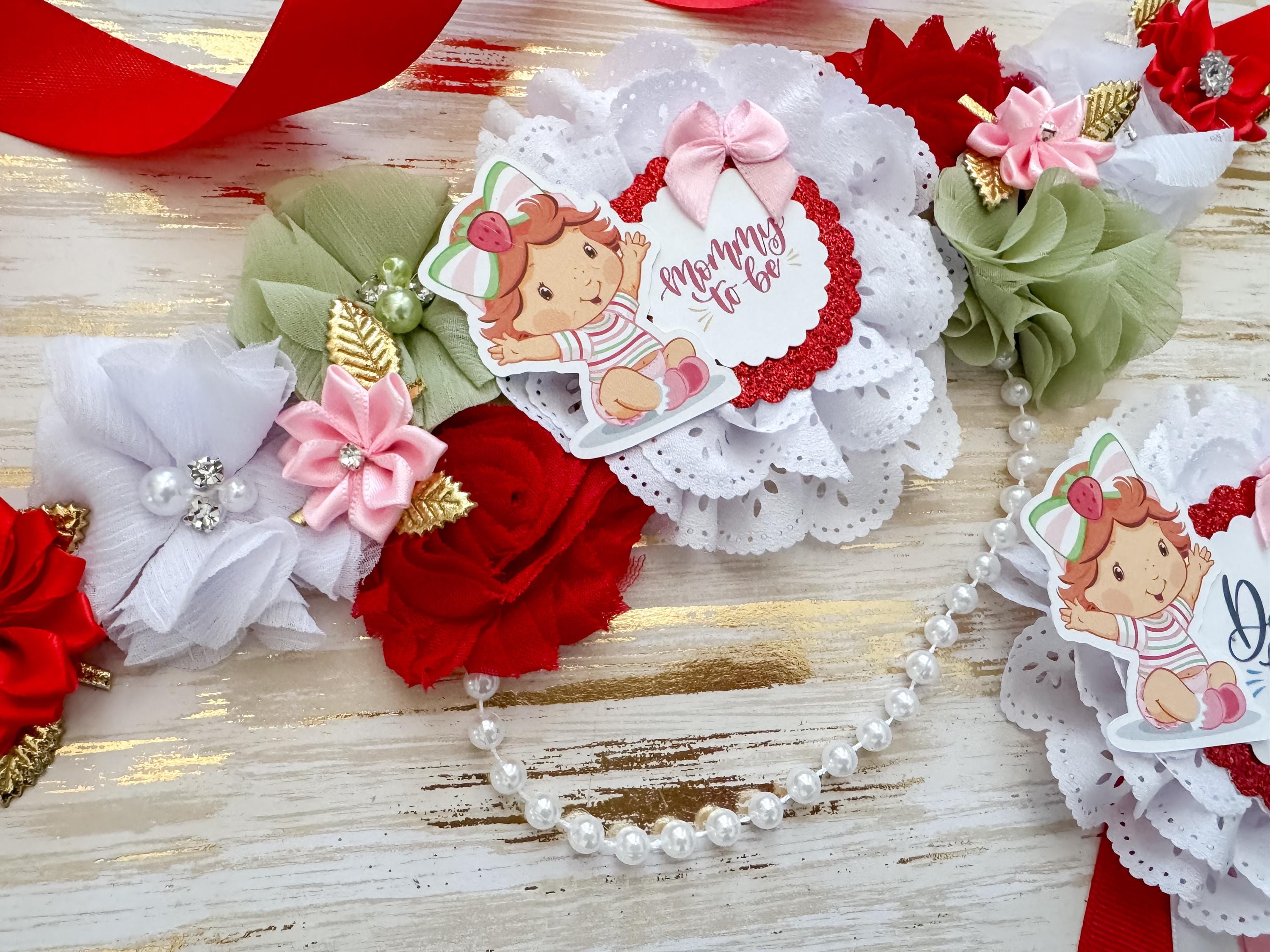 Strawberry Shortcake Mommy to Be Sash & Daddy to Be Pin Set Baby