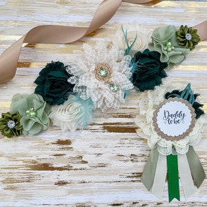 Sage Green and Ivor Maternity Sash, Mommy to be Sash for Baby Shower, Sage Greenery Mom to be Maternity Sash For baby shower, Baby Shower
