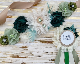 Sage Green and Ivor Maternity Sash, Mommy to be Sash for Baby Shower, Sage Greenery Mom to be Maternity Sash For baby shower, Baby Shower