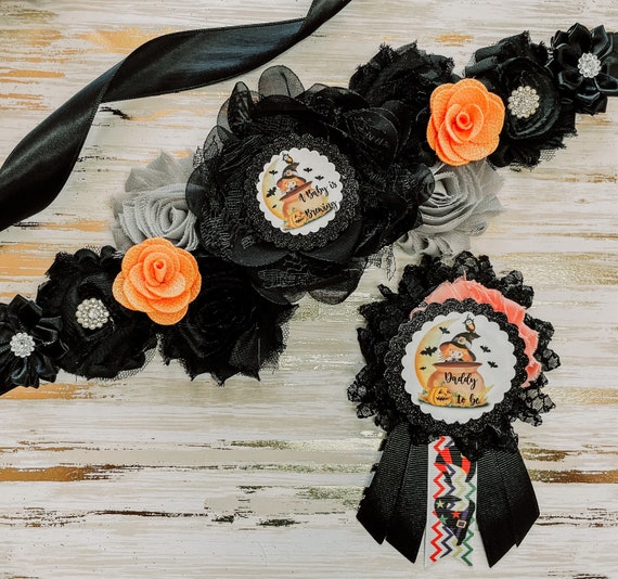 A Baby is Brewing Witch Baby Shower Sash, Mom to be Baby Shower Maternity Sash, A Baby is Brewing Halloween Gender Reveal Sash for Mom to be