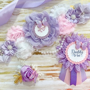 Pink and Purple Lavender Butterfly Maternity Sash, Butterfly Baby Shower Sash, Butterfly Mom to Be Sash, Pink and Purple Sash