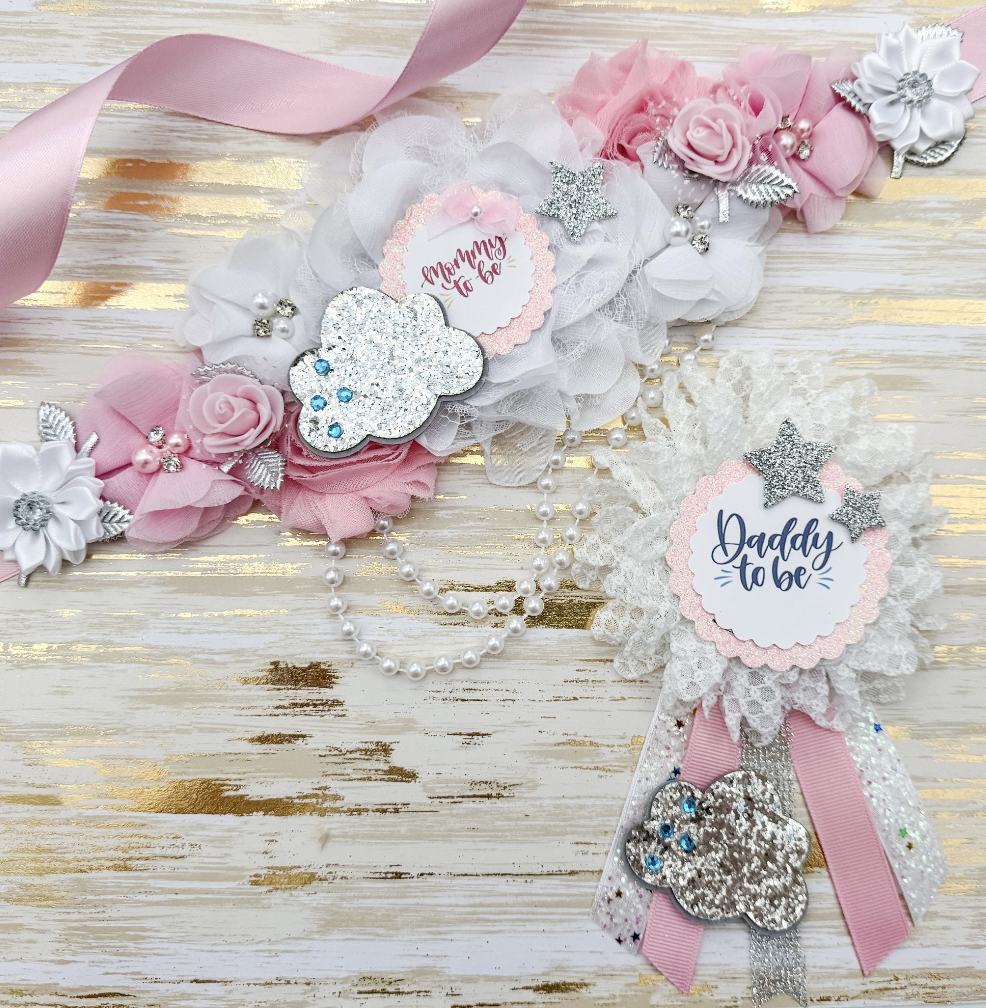 Pink Cloud and Star Heaven Sent Baby Shower Mommy to Be Sash