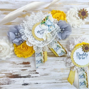 Elephant Sunflower Maternity Sash for Baby Shower, Yellow Elephant Baby Shower Mom to Be Sash, Sunflower Elephant Mom to be Pin