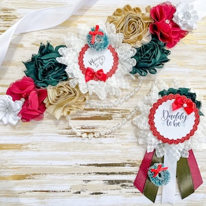 Christmas Baby Shower Sash, Christmas Maternity Sash for Baby Shower announcement, Christmas Baby Shower Announcement Sash, Mom to be Sash