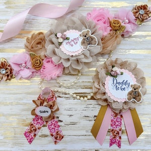 Pink Teddy Bear Baby Shower sash for Mommy to be, Pink Teddy Bear Maternity Sash for Baby Shower, Mommy to be