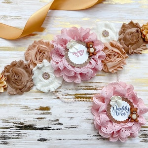 Rose Pink Teddy Bear Mom to Be Baby Shower Sash and Pin, Girl Pink Teddy Bear Baby Shower Sash and Pin Set, Teddy Bear Baby Shower Set, Rose