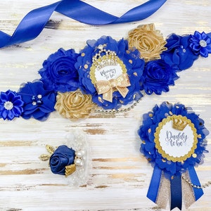 Faixa de chá de bebê príncipe para mamãe Faixa de chá de bebê azul royal e dourada Faixa para mamãe para um presente de chá de bebê com tema príncipe