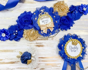 Prince Baby Shower Maternity Sash, Royal Blue and Gold Maternity Sash, Mom to be Sash for a Prince Theme Baby Shower, Shower Keepsake