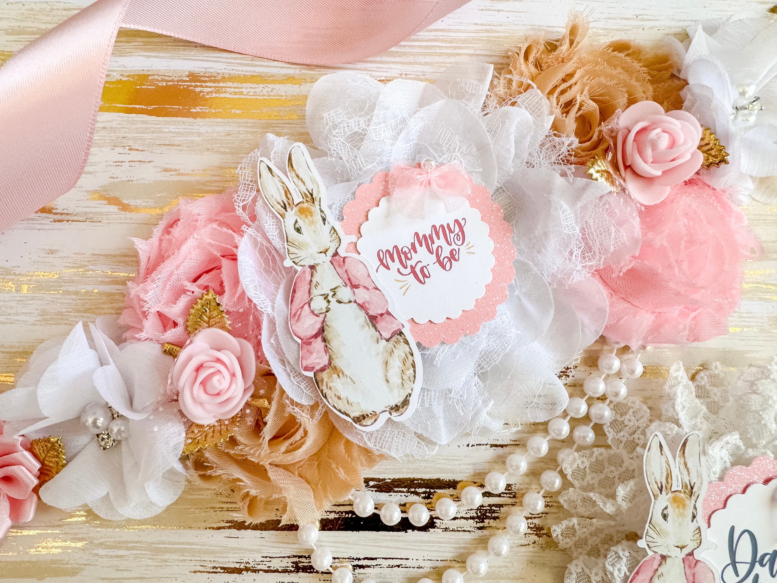 Peter Rabbit Baby Shower Sash Pink Girl Peter Rabbit Mommy to Be