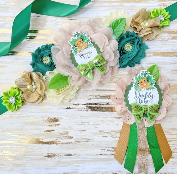 Simba Lion Baby Shower Sash, Gold and Green Lion King Baby Shower, Jungle Baby Shower Sash for Mommy to be. Baby shower Maternity Sash