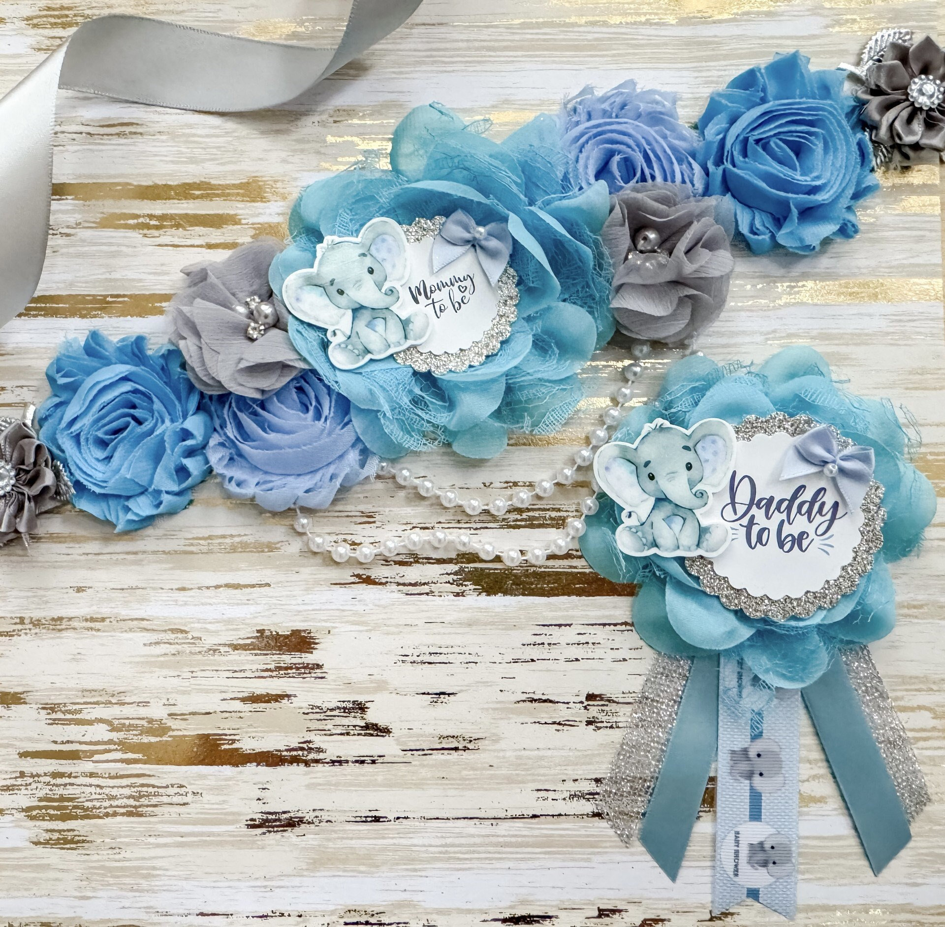 Blue and Grey Elephant Baby Shower Sash and Family Pins for Baby Shower, Elephant Theme Baby Shower Mommy to Be Sash, image size:1920x1882