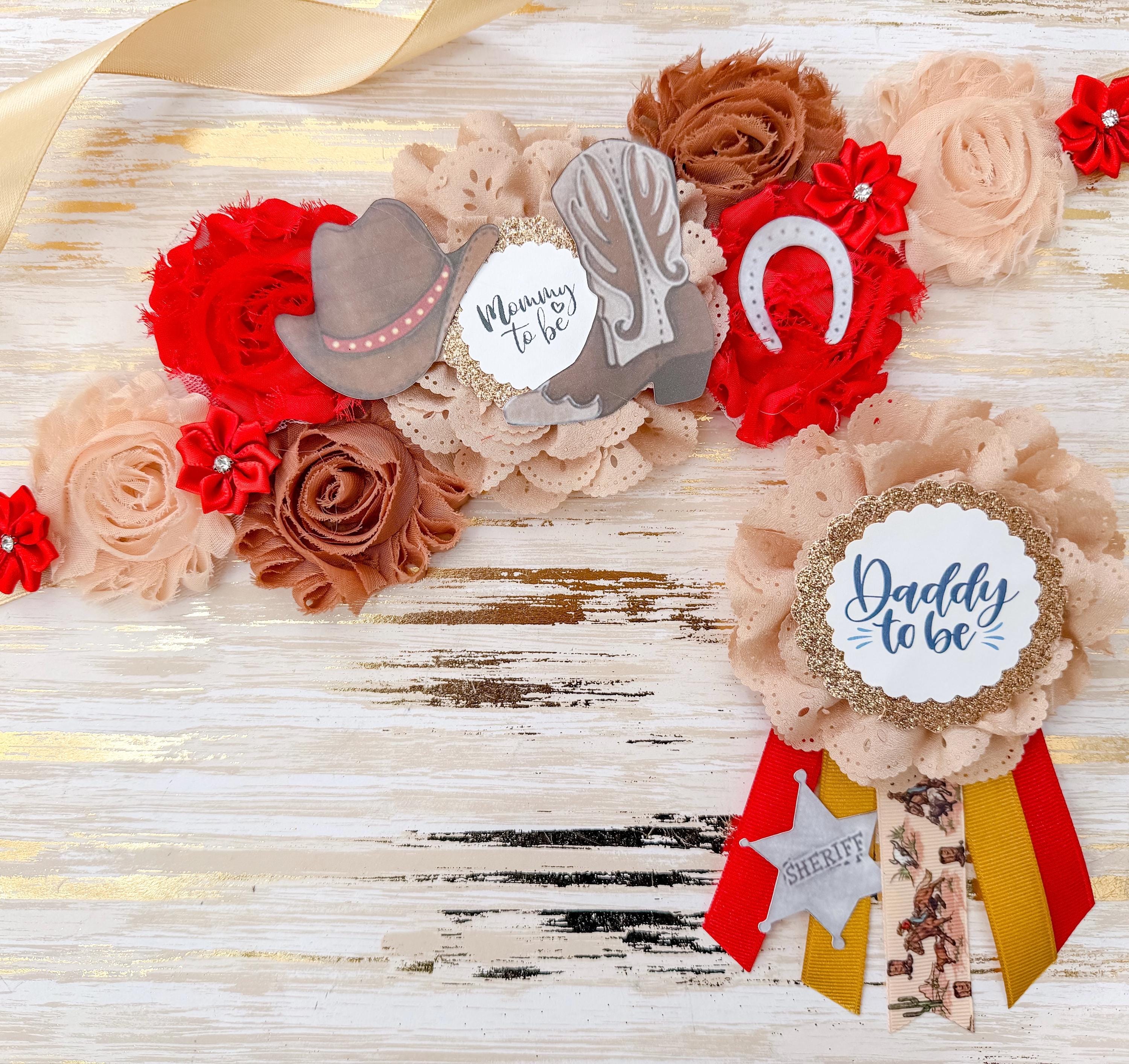 Cowboy Baby Shower Mom to Be Sash, Red and Brown Cowboy Baby 