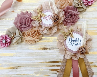 Boho Butterfly Baby Shower Sash Butterfly Maternity Sash Pink Butterfly Baby Shower Girl Pregnancy Sash Baby Bump Sash Mommy to be sash