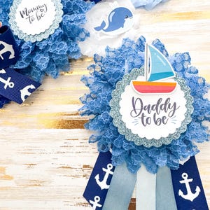 Royal Blue Whale Nautical Baby Shower Maternity Sash for Mom to be, Whale theme baby shower Sash, Baby shower pins, Nautical Baby Shower