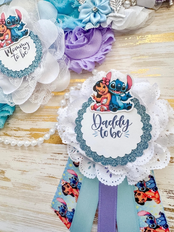 Lilo and Stitch Mommy to Be Sash and Daddy to Be Pin – Baby Shower