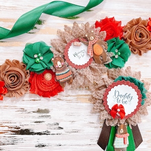 Teddy Bear Christmas Baby Shower Mom to be Sash for Baby Shower, Maternity Sash, Teddy Bear Christmas Maternity Sash for Baby Shower Mom