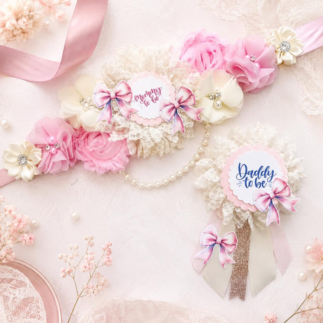 Croquette Bow Baby Shower Sash for Mommy to Be Pink Bow Baby