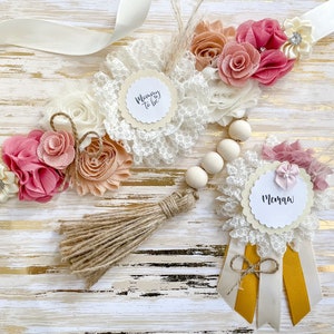 Pink Boho Baby Shower Mommy to be Sash, Makram Baby Shower Sash for Girl Baby Shower, Rose Pink Boho Baby Shower Mommy to be Sash for Shower