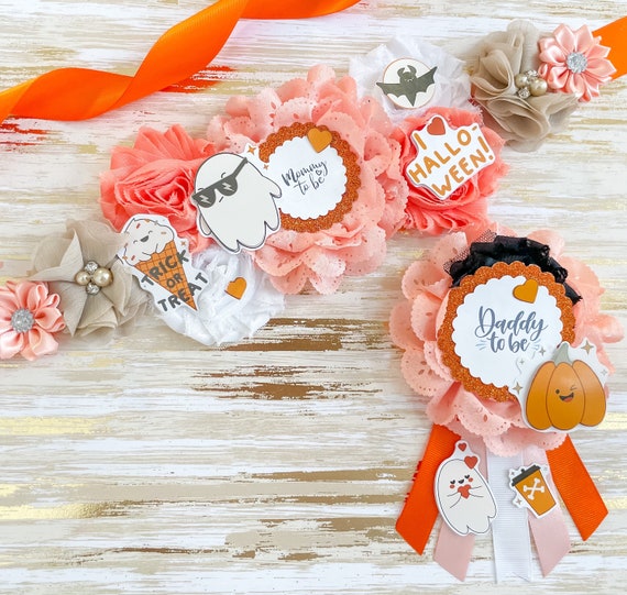 Orange Halloween Ghost Baby Shower Mommy to be Maternity Sash, Halloween Gender Reveal Baby Shower Maternity Sash, Ghost Baby Shower Sash