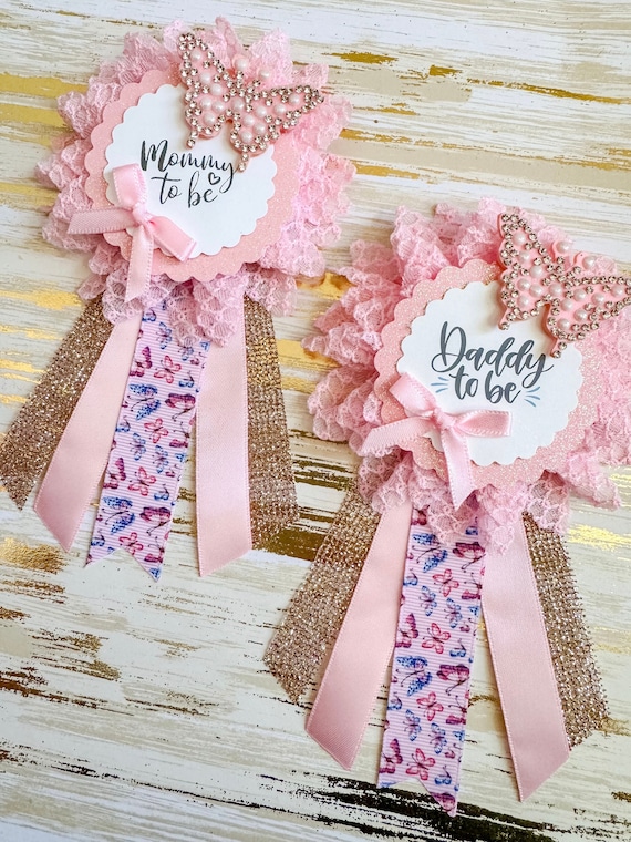 Llama Mama & Papa Baby Shower Pins - Rose Gold Glitter 'It's A Girl/Boy' Parent To Be Gift