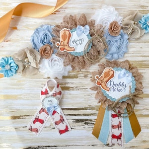 Cowboy Baby Shower Mom to be Sash, Blue and Brown Cowboy Baby Shower Maternity Sash for Mom to be, Cowboy Baby Shower Decor for Mom to be