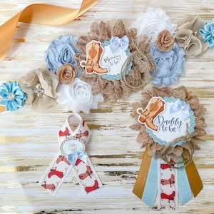 Cowboy Baby Shower Mom to be Sash, Blue and Brown Cowboy Baby Shower Maternity Sash for Mom to be, Cowboy Baby Shower Decor for Mom to be