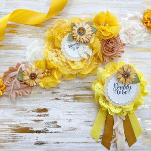 Sunflower Baby Shower Sash, Sunflower Yellow Maternity Sash, Yellow Sunflower Theme Mom to Be Sash for Baby Shower or Summer Gender Reveal