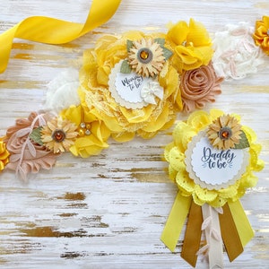 Sunflower Baby Shower Sash, Sunflower Yellow Maternity Sash, Yellow Sunflower Theme Mom to Be Sash for Baby Shower or Summer Gender Reveal