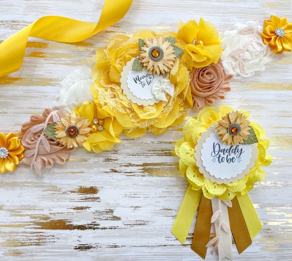 Sunflower Baby Shower Sash, Sunflower Yellow Maternity Sash  display picture 3