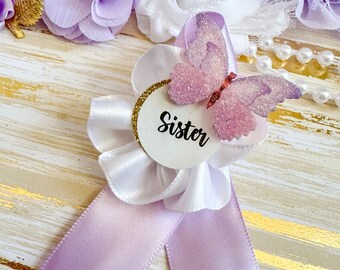 JOYMEMO Lila Schmetterling Baby Shower Set – Bauchgürtel & Anstecknadeln