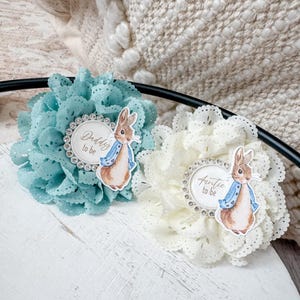 Peter Rabbit Baby Shower Pin Mommy to be Corsage Pin for Easter Peter Rabbit Baby Shower or Gender Reveal