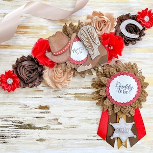 Cowboy Baby Shower Mom to be Sash, Red and Brown Cowboy Baby Shower Maternity Sash for Mom to be, Cowboy Baby Shower Decor for Mom to be