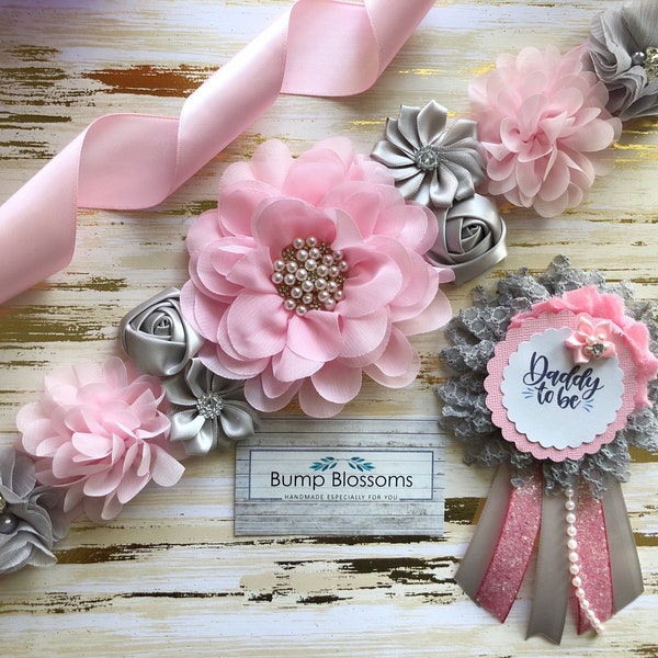 Pink and Gray Baby Shower Mommy to be Maternity Sash, Silver and Pink Grey Baby Shower Mommy to be Sash for Baby Shower, Maternity Sash