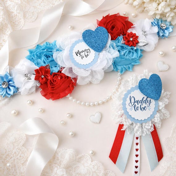 Mommy to Be Sash and Daddy to Be Pin Valentines Little Sweetheart