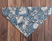 REVERSIBLE WINTER FLORAL Dog Bandana, Winter over the collar bandana, Blue Dog Bandana, Personalized Dog Bandana, Christmas Dog gift