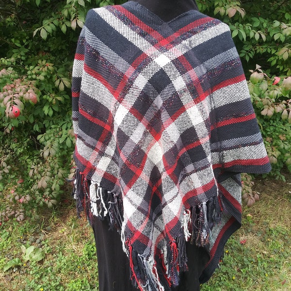 Handwoven Wool and Cotton V Shawl