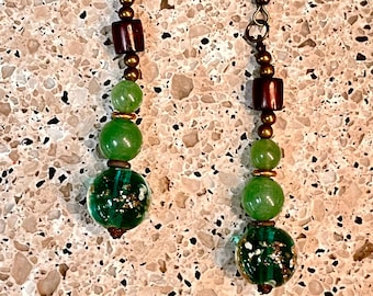 Handmade Beaded Green Earrings