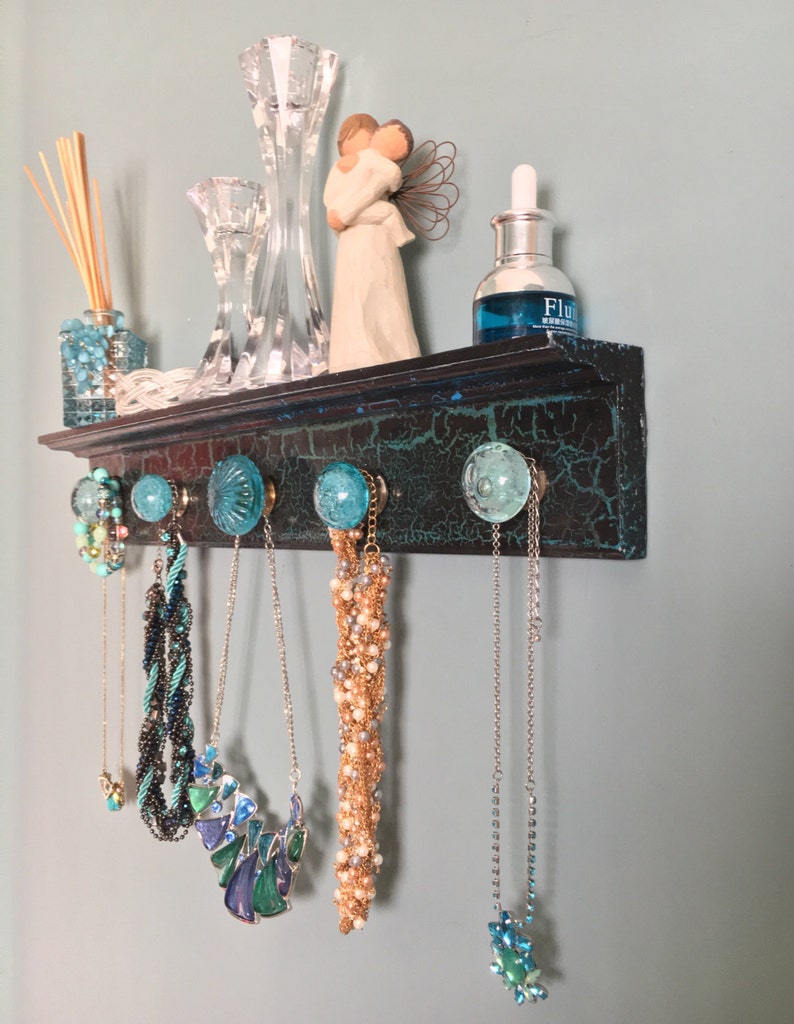 Wall Mounted Jewelry Organizer/ Necklace Holder/Blue Glass Etsy