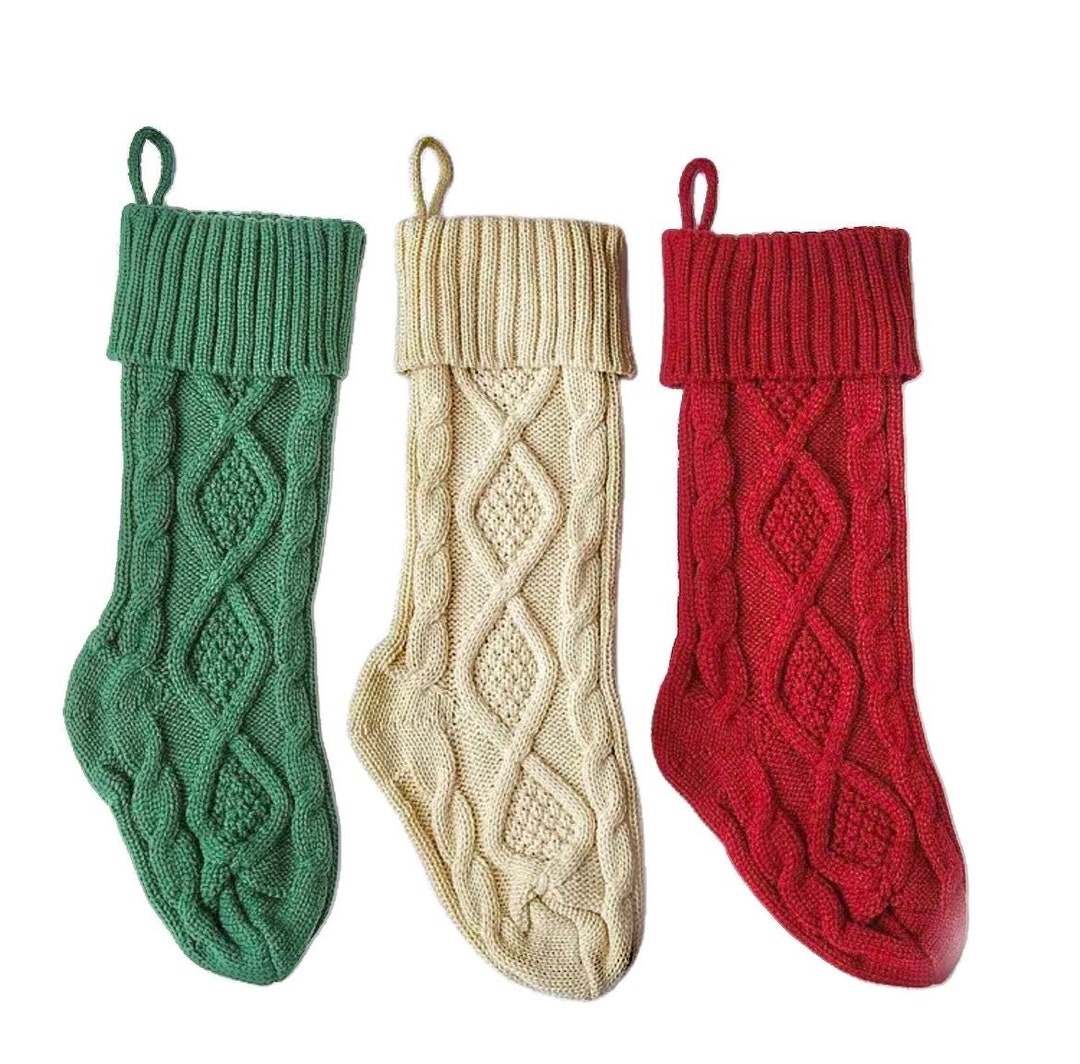 Cableknit Christmas Stockings in Ivory Red Green. Classy and - Etsy