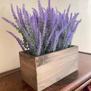 Farmhouse Lavender Centerpiece Faux Floral Arrangement in Rustic Wooden Box