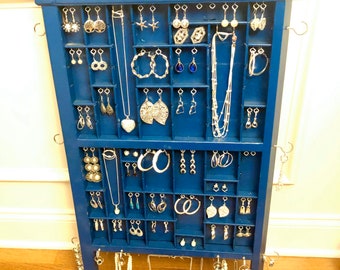 JEWELRY DISPLAY ORGANIZER made with with an antique vintage printers tray / printers drawer