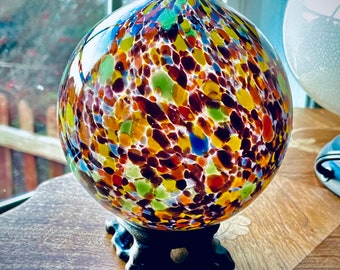 XL 5” Multi-Color Art Glass Friendship Ball/Kugel Ball/Sun Catcher/Witches Ball