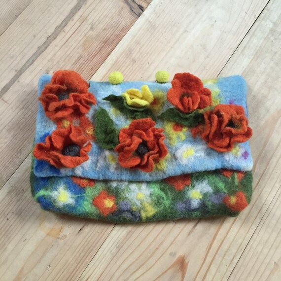 Bag felt Makeup bag Cosmetic bag felted handbag Etsy