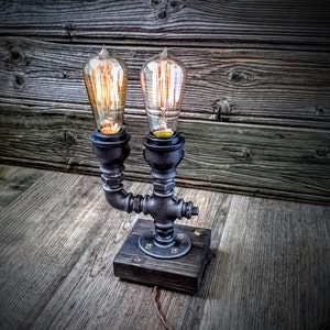 Asymmetric Edison lamp, Steampunk lamp, Table lamp, Industrial lighting, Plug in night light, Bedroom table lamp, Edison bulb table lamp